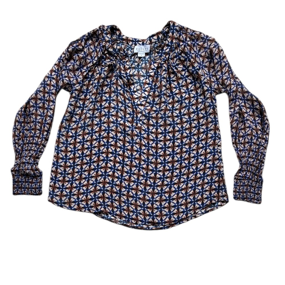 Velvet by Graham & Spencer Women’s Blue Geo Blouse Size Small